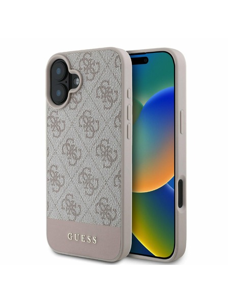 Guess PU 4G Stripe Zadní Kryt pro iPhone 16 Pink Obal na telefon