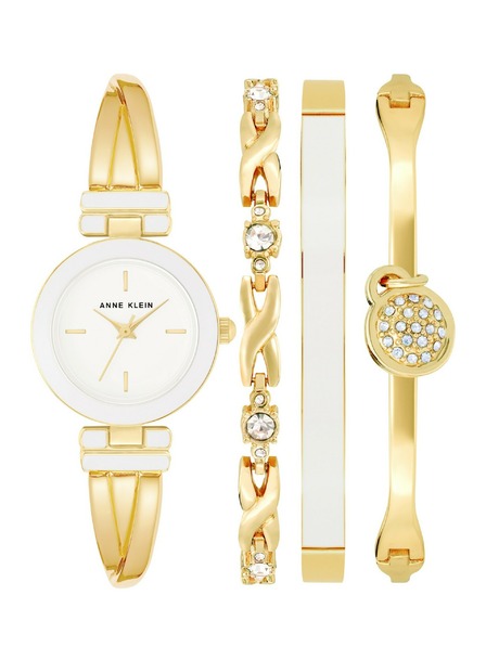 Anne Klein Bílá dámská souprava hodinek a šperků Anne Klein