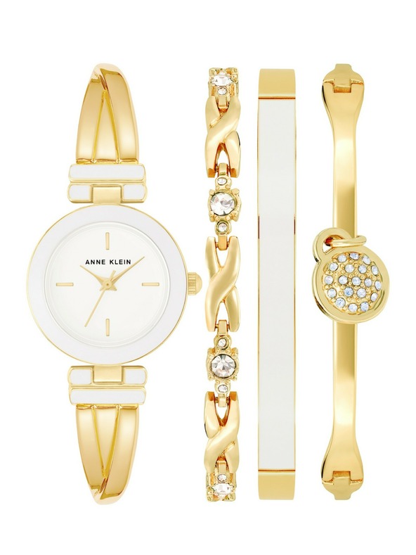Anne Klein Bílá dámská souprava hodinek a šperků Anne Klein