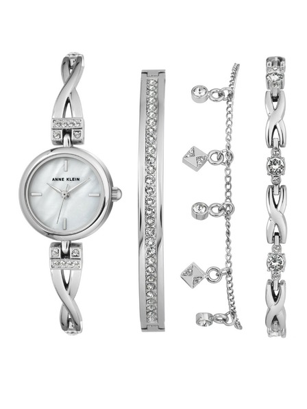 Anne Klein Stříbrná dámská souprava hodinek a šperků Anne Klein
