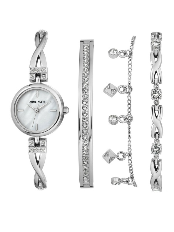 Anne Klein Stříbrná dámská souprava hodinek a šperků Anne Klein