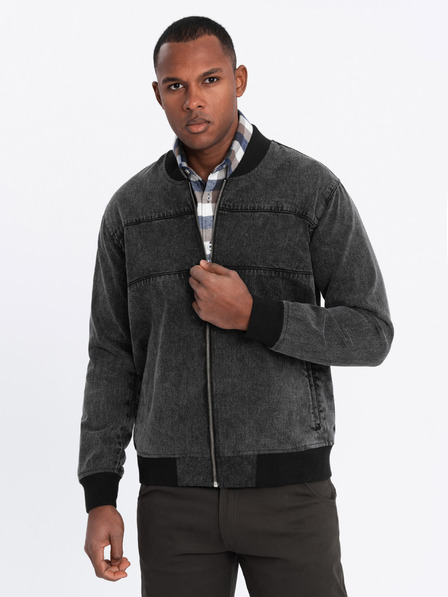 Ombre Clothing Pánská džínová bunda bomber s efektem stone wash - černá V2 OM-JADJ-0163 Ombre Clothing