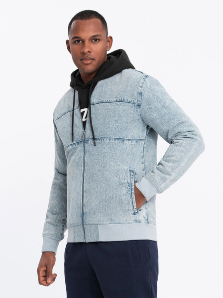 Ombre Clothing Pánská džínová bunda bomber s efektem stone wash - světle modrá V3 OM-JADJ-0163 Ombre Clothing