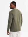 Ombre Clothing Pánské bavlněné tričko s dlouhým rukávem, pruhovaným výstřihem do U a výšivkou Ombre Clothing