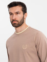 Ombre Clothing Pánské bavlněné tričko s dlouhým rukávem, pruhovaným výstřihem do U a výšivkou Ombre Clothing