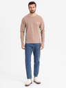 Ombre Clothing Pánské bavlněné tričko s dlouhým rukávem, pruhovaným výstřihem do U a výšivkou Ombre Clothing