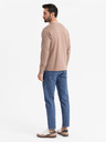 Ombre Clothing Pánské bavlněné tričko s dlouhým rukávem, pruhovaným výstřihem do U a výšivkou Ombre Clothing