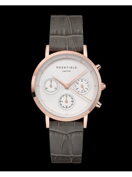 Rosefield Rosefield hodinky NCGRG-N95 The Gabby White Sunray Croco Grey Rose Gold