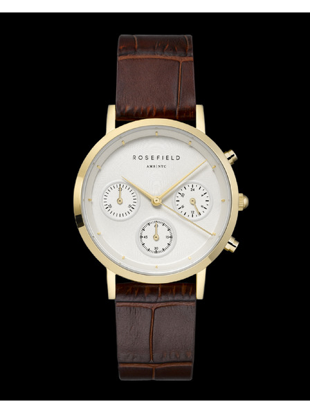 Rosefield Rosefield hodinky NCDBG-N93 The Gabby White Sunray Croco Dark Brown Gold