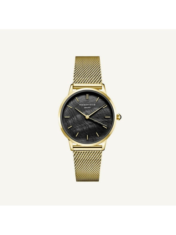 Rosefield Dámské hodinky Rosefield Pearl Edit Mesh Black Gold RBGMG-R07