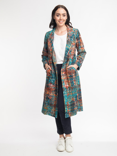 Orientique Oranžovo-modrý dámský vzorovaný kabát Orientique Tartan