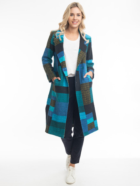 Orientique Modrý dámský kostkovaný kabát Orientique Tartan