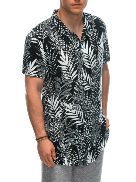 Ombre Clothing Pánské viskózové vzorované tričko s krátkým rukávem OM-SHPS-0113 Ombre Clothing černá